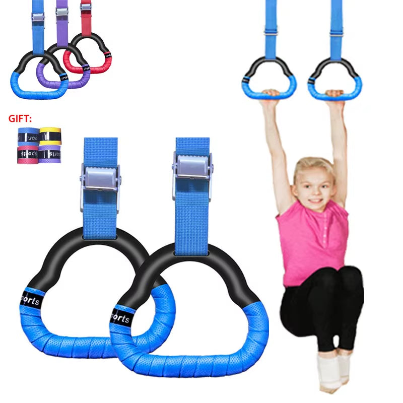 Gymnastics Rings Kid Horizontal Bar Indoor Non-Slip Gym Toy Rings with Swing Adjustable Straps Pull-Up Workout Fitness Equipment