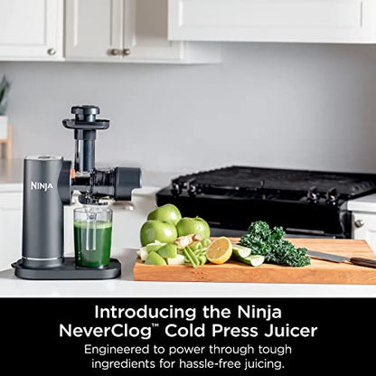 Ninja JC151 NeverClog Cold Press Juicer Powerful Slow Juicer with Total Pulp Control Countertop Electric 2 Pulp Functions Dishwasher Safe 2nd Generation Charcoal