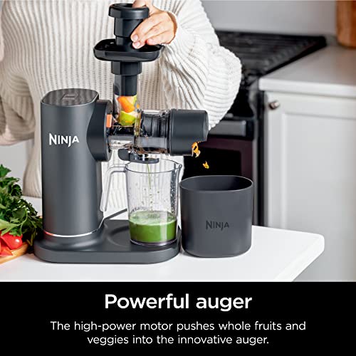 Ninja JC151 NeverClog Cold Press Juicer Powerful Slow Juicer with Total Pulp Control Countertop Electric 2 Pulp Functions Dishwasher Safe 2nd Generation Charcoal