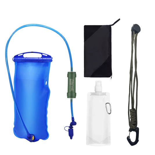 Outdoor Survival Water Filter Straw with Gravity Water Bag Portable Water Purifier Water Filtration System Emergency Accessories