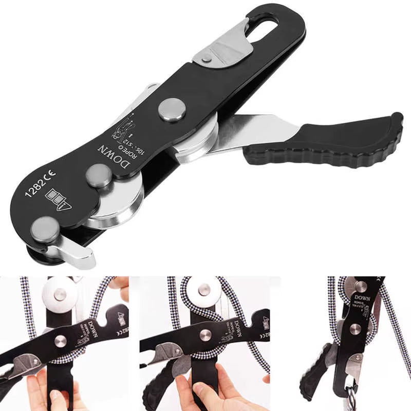 Outdoor Rock Climbing Descent Device STOP Handle-Control Abseiling Device Downhill Descender Rappelling Brake