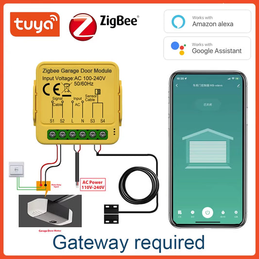 Tuya Zigbee Garage Door Opener Controller Module Remote Control Switch Smart Life App Work with Alexa Google Home Assistant